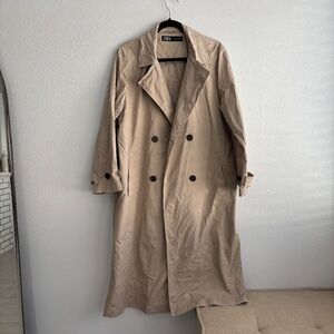 Zara Women's Oversized Tan Long Trench Coat (Missing Belt)